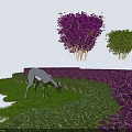 Lush Garden Plants With Purple And Green Shrubs Well Trimmed Hedge And White Deer Grazing