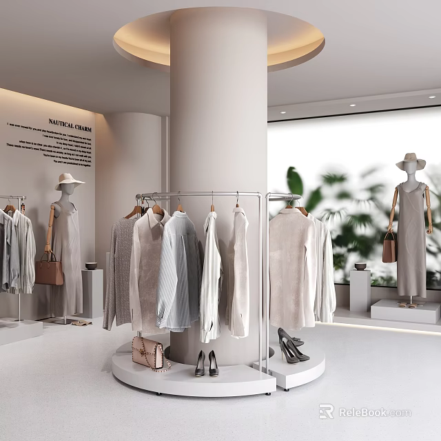 Bright Minimalist Womens Clothing Store Interior Display With Stylish Garments Mannequins And Fashion Accessories 3d model 