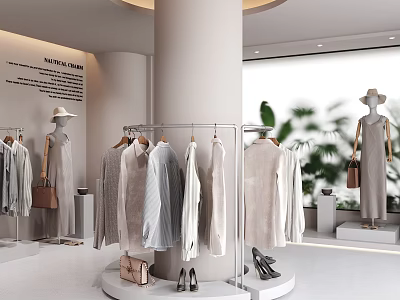 Bright Minimalist Womens Clothing Store Interior Display With Stylish Garments Mannequins And Fashion Accessories 3d model