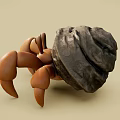 3D Rendered Hermit Crab With Large Eyes Orange Claws And Stone Like Shell