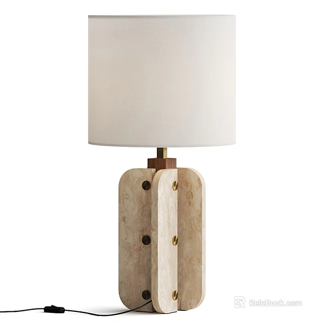 Modern Table Lamp Featuring White Fabric Shade And Wooden Panel Base Design 3d model 