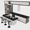 Modern Kitchen Interior With White Cabinets Black Countertop And Bar Stools 3d model
