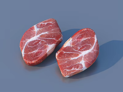 Two Fresh Raw Marbled Beef Cuts with Visible Fat Veins on Gray Surface 3d model