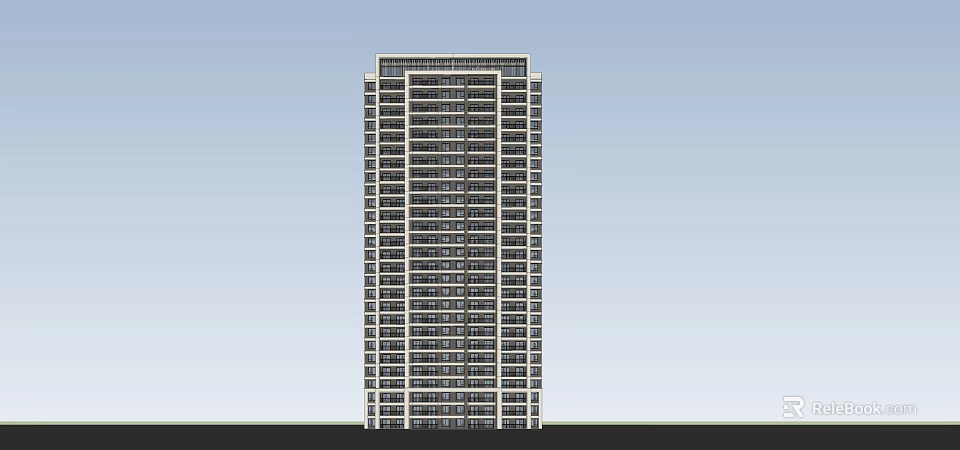 Modern High Rise Residential Building With Multiple Windows And Blue Sky Background 3d model