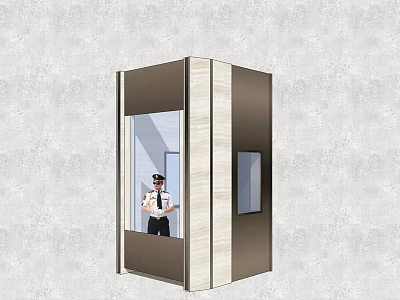 Modern Security Booth With Glass Panel And Uniformed Security Guard Inside 3d model