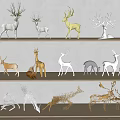 Silhouette Deer Figurines Arranged On Wooden Shelves With Gold Silver White Styles