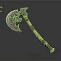 Decorative Axe With Intricate Metal Head Blue Red Gemstones And Wooden Handle