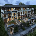 Traditional Chinese Style Townhouse Exterior With Multiple Floors Balconies And Lush Greenery