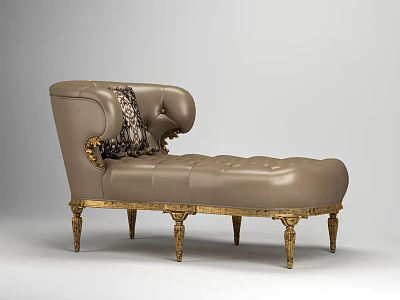 Luxurious Brown Leather Chaise Lounge With Ornate Backrest And Gold Legs 3d model