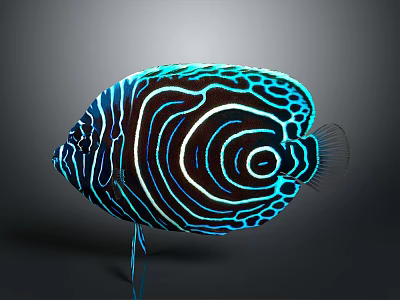 Colorful Tropical Fish With Neon Blue Stripes And Spiral Patterns On Dark Background 3d model