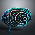 Colorful Tropical Fish With Neon Blue Stripes And Spiral Patterns On Dark Background