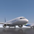 Large White Passenger Airplane With Smaller Green And Blue Airliner On Ground