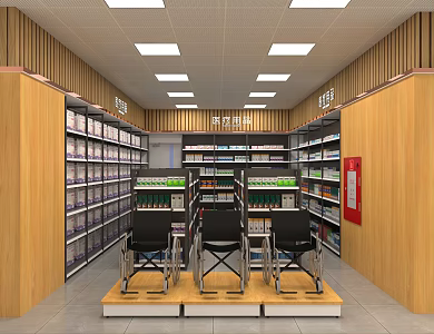 Medical Supplies Wheelchair Floor Supermarket Shelf Showcase Medical Devices Diapers Drugs 3d model