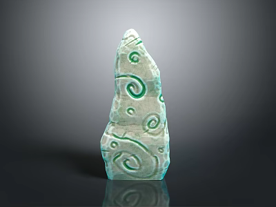 Artistic Wooden Stone Sculpture With Intricate Spiral Patterns And Carved Design Details 3d model