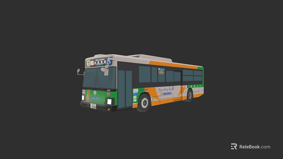 Modern City Bus With Green And Orange Exterior Large Windows And Metro Signage 3d model 
