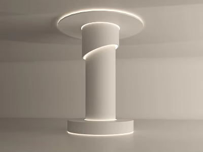 Modern White Indoor Pillar With Circular Ring Lighting And Sleek Minimalist Design 3d model
