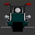 Green Motorcycle With Red Seat Black Accents Exposed Engine And Orange Exhaust Pipes