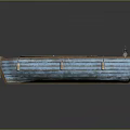 Vintage Wooden Boat With Blue Hull Oars And White Buoys On Dark Surface