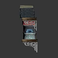 Rustic Wooden Shelf With Stacked Fabrics And Colorful Decorative Boxes