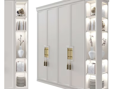 Modern White Wardrobe Interior With Open Storage Shelves And Golden Tassel Handles 3d model