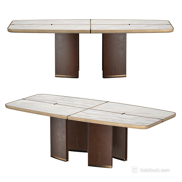 Modern Wooden Dining Table With Metal Legs Oval And Rectangular Shapes 3d model 