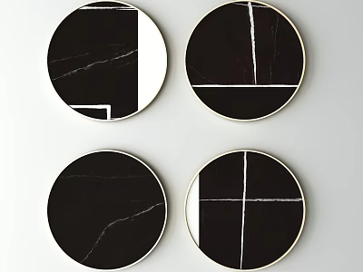 Modern Round Framed Wall Art With Black Marble Texture And White Lines On White Background 3d model