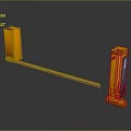 Automatic Parking Barrier Gate With Yellow Control Cabinets And Red White Striped Boom