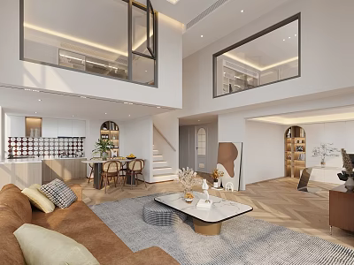 Modern Loft Apartment With Open Living Dining Kitchen Space 3d model
