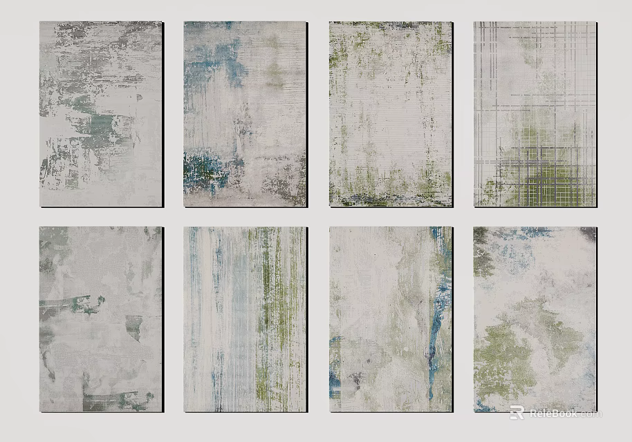 Modern Abstract Square Rugs With Different Textured Patterns And Neutral Blue Green Tones 3d model