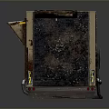 Rusty Industrial Equipment With Weathered Metal Structure Warning Label And Grille Panel