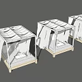 Three Modern Pergola Structures With Wooden Frame Fabric Canopy And Platform Base 3d model