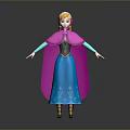 Animated Film Princess Character in Blue Dress with Pink Cape and Blonde Hair