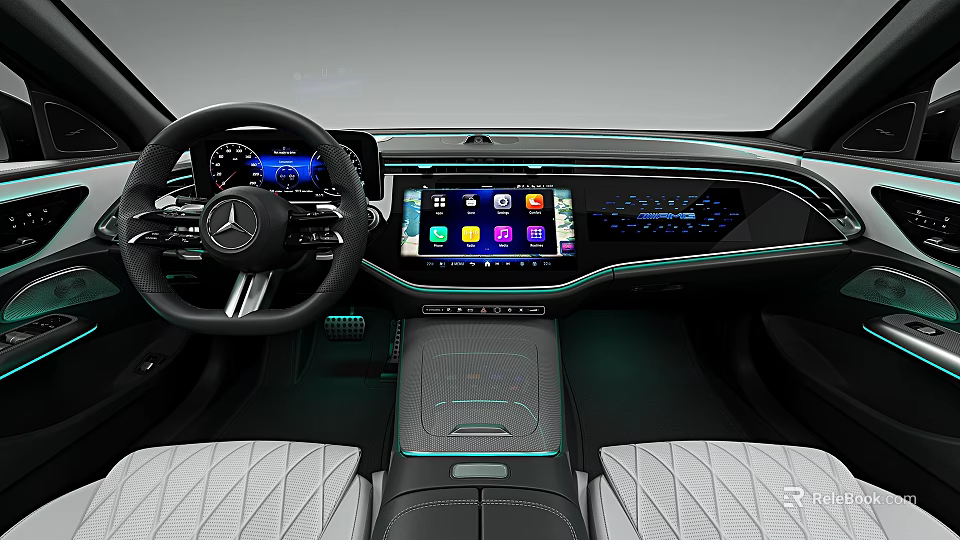 Modern Car Interior Featuring Steering Wheel Large Touchscreen Dashboard And Quilted Seats 3d model 
