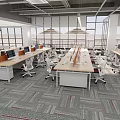 Modern Public Office Space With Open Layout Desks Computers Sofas And Comfortable Chairs 3d model