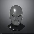 Silver Metallic Robot Head With Detailed Facial Features Against Gray Background