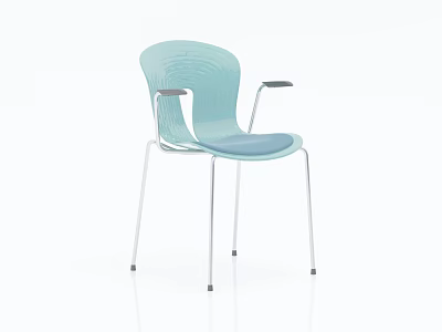Comfortable Modern Light Blue Leisure Chair With Armrests And Silver Metal Legs 3d model