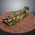 Military Camouflage Missile Launcher Vehicle Displayed On Circular Brown Ground Surface