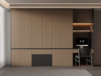 Modern Dressing Table Interior Design With Wooden Cabinets Drawers And Lighting 3d model