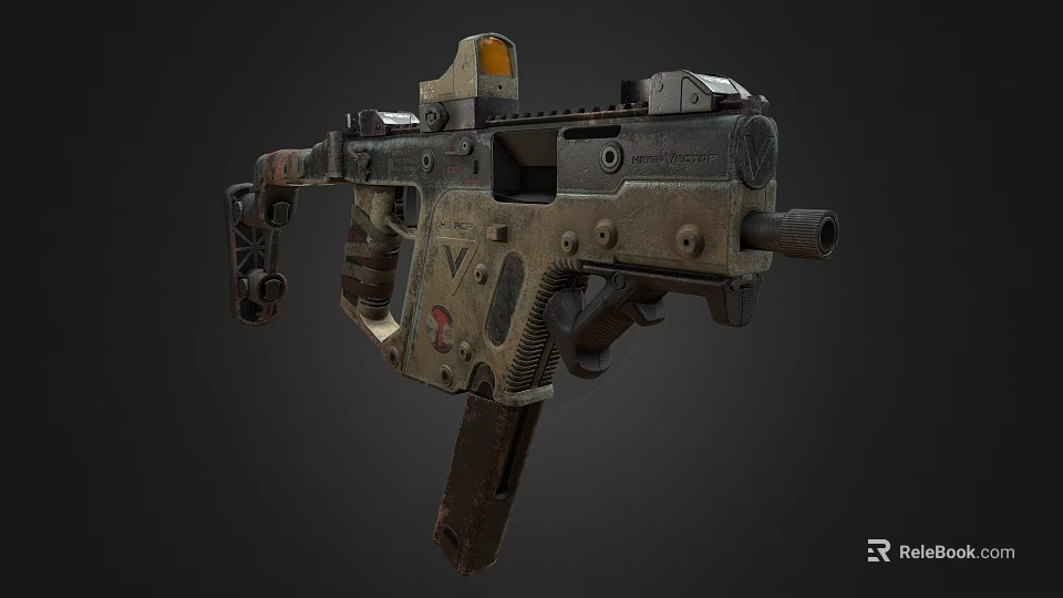 Worn Mechanical Tactical Gun With Complex Structure And Aiming Components 3d model