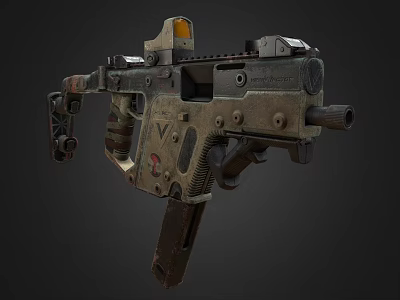 Worn Mechanical Tactical Gun With Complex Structure And Aiming Components 3d model
