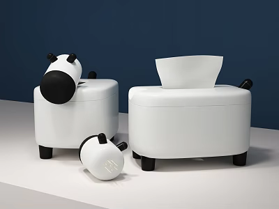 Cute Cartoon Animal Shaped White Home Supplies With Storage Boxes Tissue Holder And Trash Can 3d model