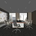 Modern Conference Room Interior With Long Meeting Table Large Windows And Natural Light