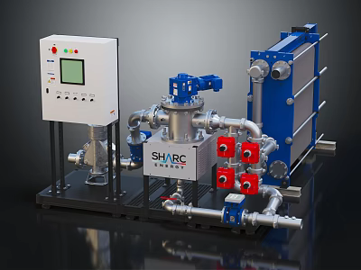 Advanced Industrial Equipment With Control Panel Pipes Valves And SHARC Energy Heat Exchanger 3d model