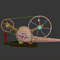 Vintage Industrial Equipment With Copper Wheels Gears Wooden Base And Mechanical Structure