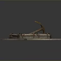 Outdoor Equipment Display Featuring Octagonal Wooden Frame Metal Rings Axe Gravel And Stone Base