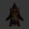 3D Fantasy Animal Character With Big Eyes Wearing Brown Spiked Hat And Armored Body