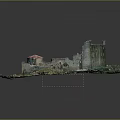 Modern Ancient Ruins Model Display With Broken Walls Green Vegetation Red Dome And Detailed Decorations