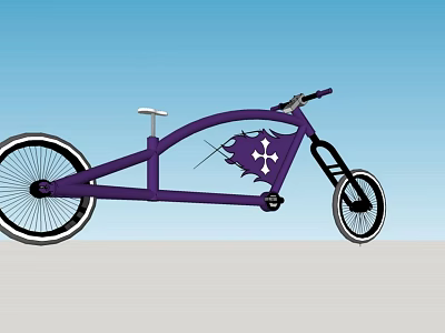 Stylish Purple Tandem Bicycle with Cross Flag Design and Two Seats 3d model