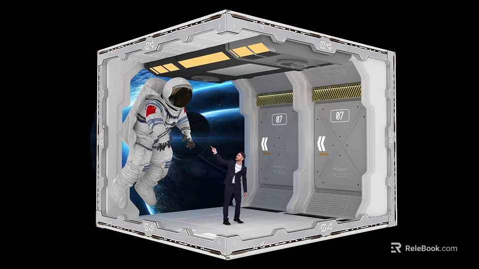 Stunning Space Capsule Themed Photo Spot With Astronaut And Man In Suit 3d model 