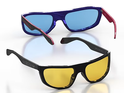Fashionable Sunglasses Featuring Blue Frame Blue Lens And Black Frame Yellow Lens 3d model